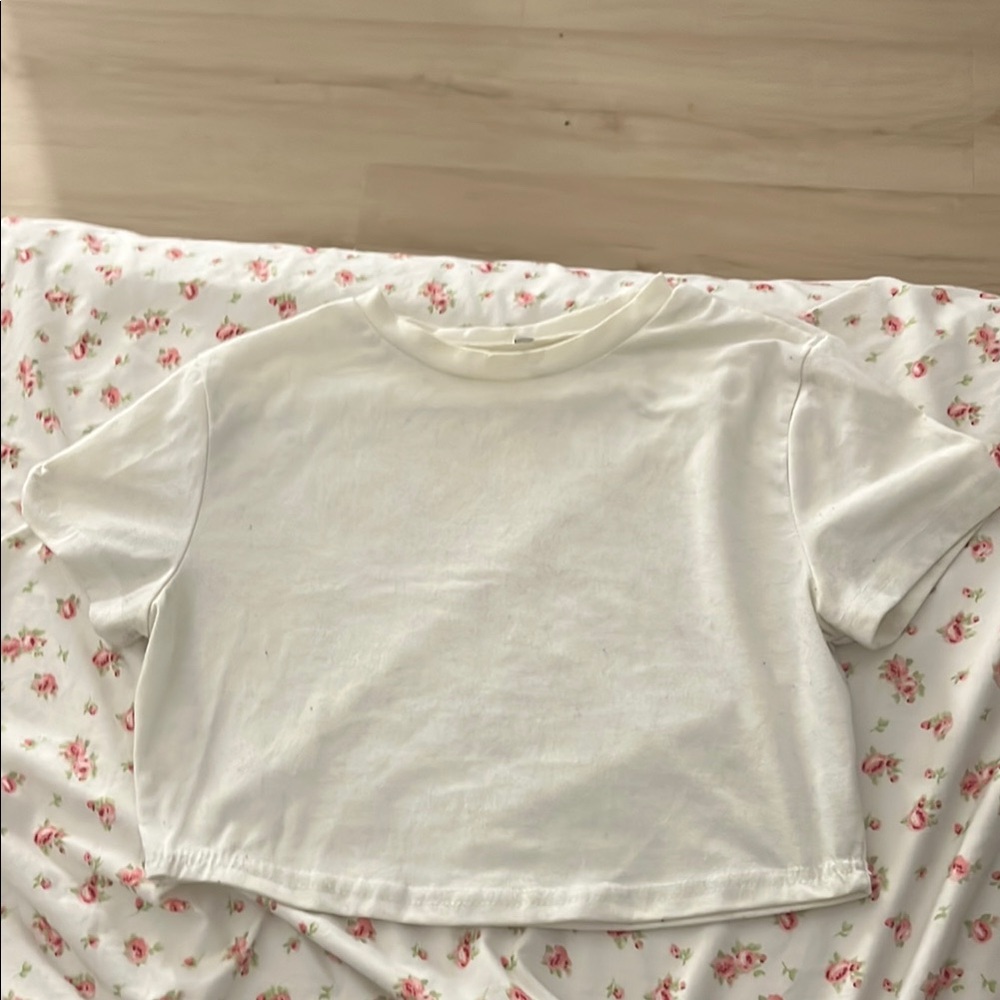 White Short Sleeve Tee with Relaxed Fit and Rounded Neckline